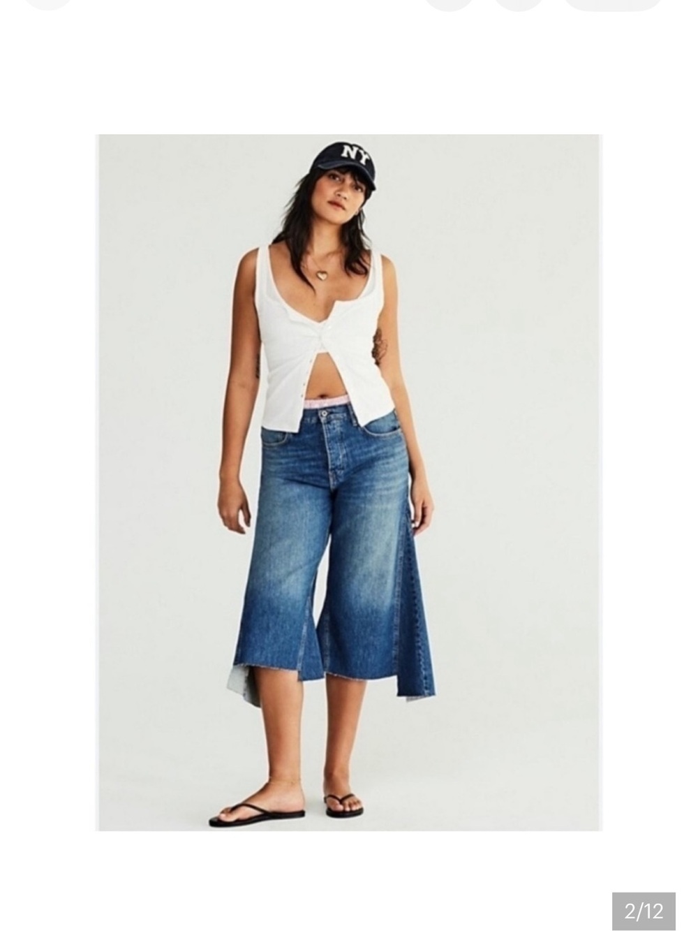 Free People Cropped Wide-Legi Jeans in Medium Blue Wash